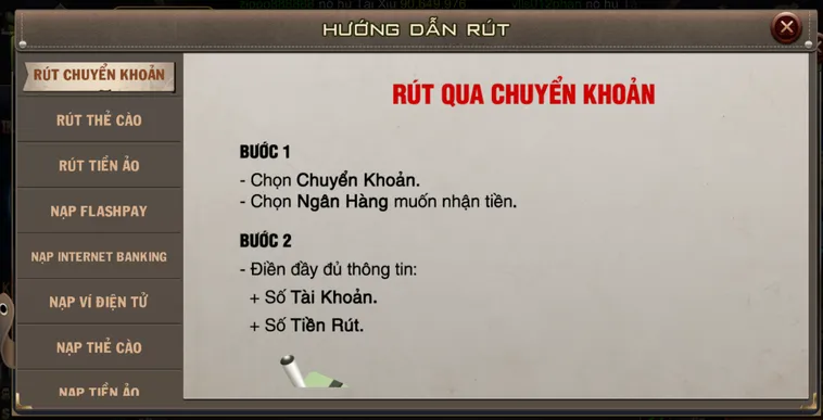 Các bước rút tiền qua tài khoản ngân hàng tại b52.